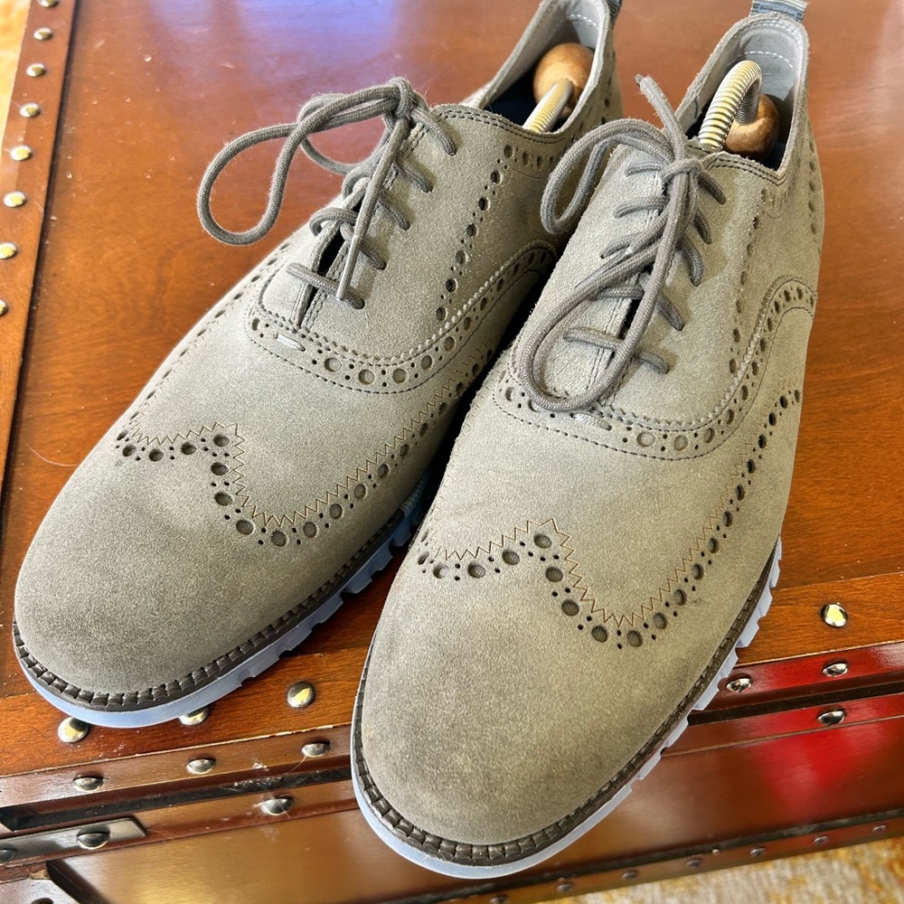 Cole Haan Men's Suede Brogues - Gray with Blue Soles EUC
